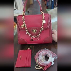 Aldo Mini Red Bag With Golden Chane And Charms